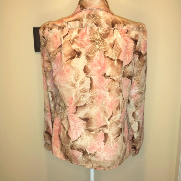 Pykettes Pink and Brown Button Down Blouse with Fabric Tie - Picture 3 of 6